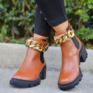 Women's Tan Combat Ankle Boots Heeled Booties